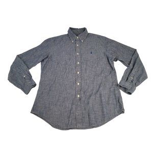 Ralph Lauren Long Sleeve Button Down Shirt Blue Cotton Mens Custom Fit Size L